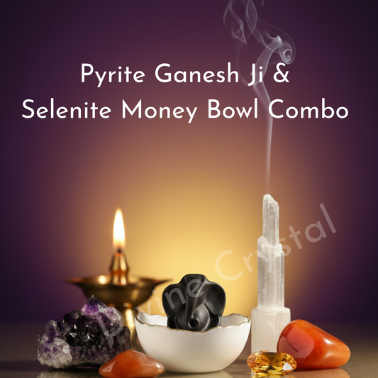 Pyrite Ganesh Ji & Selenite Money Bowl Combo
