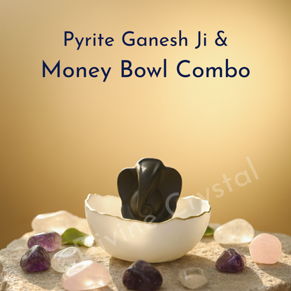 Pyrite Ganesh Ji & Selenite Money Bowl Combo