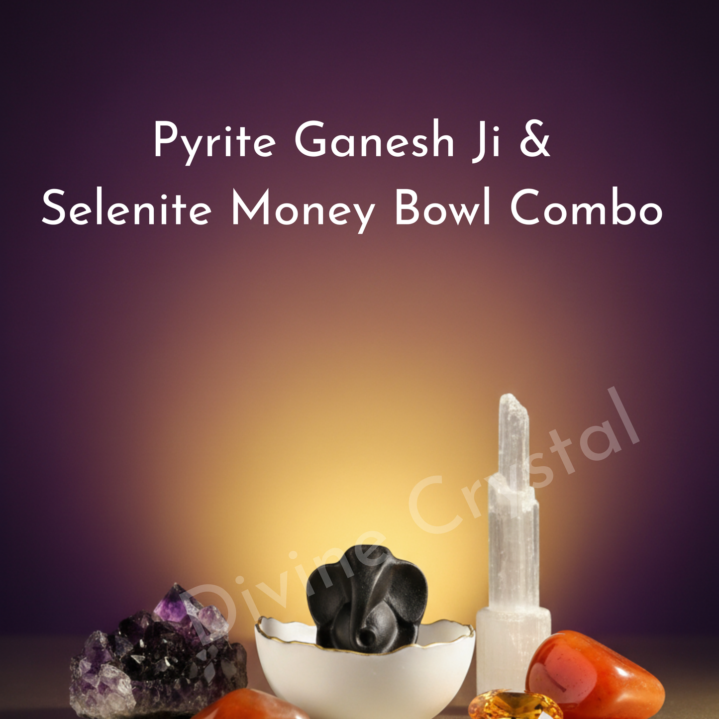 Pyrite Ganesh Ji & Selenite Money Bowl Combo