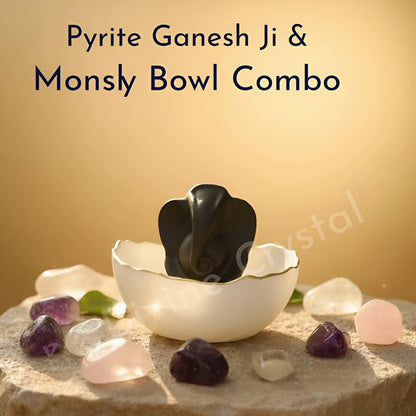 Pyrite Ganesh Ji & Selenite Money Bowl Combo